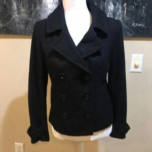 Foreign Exchange Black Wool Blend Cropped Pea Coat-Size M
